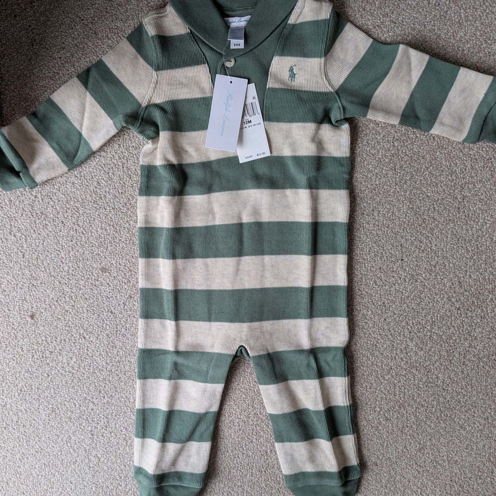 Ralph Lauren Striped Green and Cream Baby One Piece